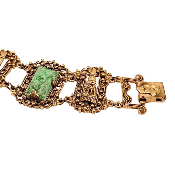 Signed Rare Rice Weiner Asian Molded Floral Glass Bracelet (A68) - Picture 3 of 6